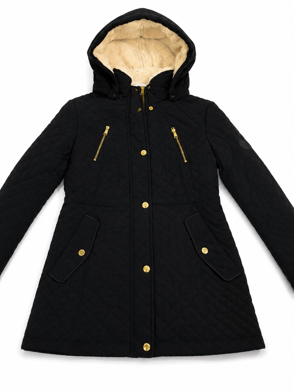 Black Quilted Hooded Coat